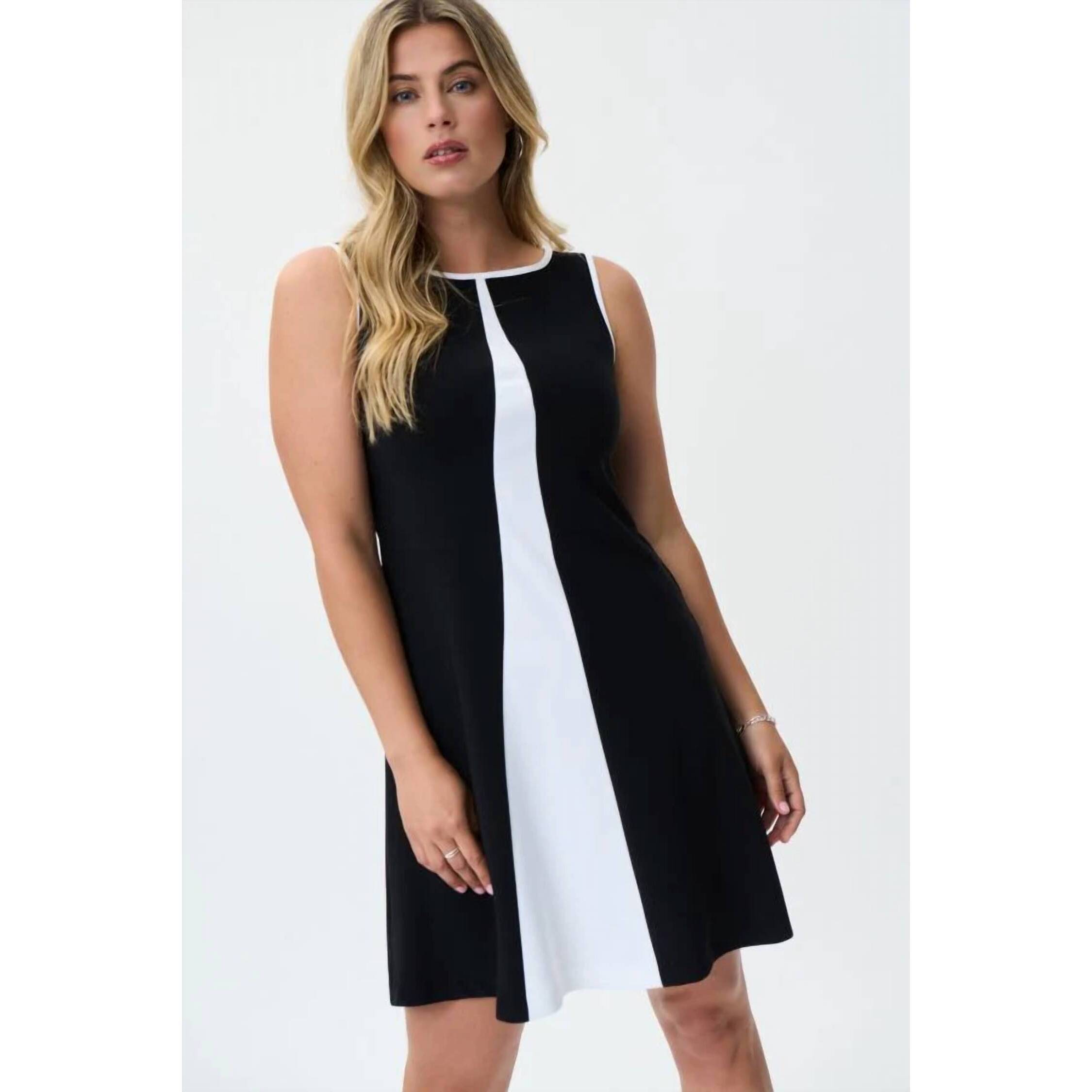 New Joseph Ribkoff Knee-Length A-Line Dress With Piping In Black/White